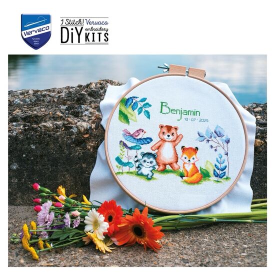 Geboortetegel diertjes borduren - Vervaco borduurpakket | hobbygigant.nl