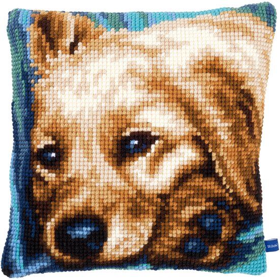 Schattige hond borduurkussen - Vervaco borduurpakket