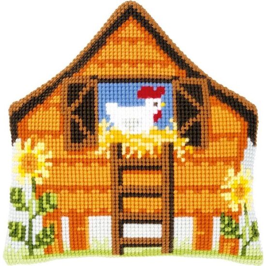 Kippenhok borduurkussen - Vervaco borduurpakket