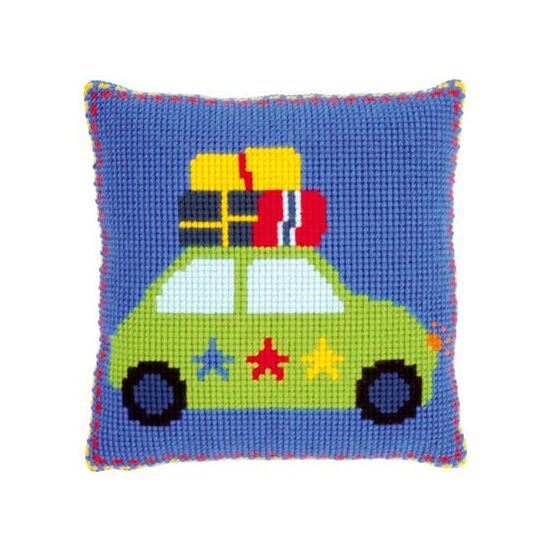 Op vakantie met auto borduurkussen - Vervaco borduurpakket