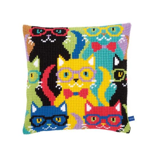 Funny cats borduurkussen - Vervaco borduurpakket