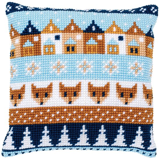 Wintermotiefjes borduurkussen - Vervaco borduurpakket
