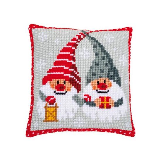Kerstkabouters borduurkussen - Vervaco borduurpakket