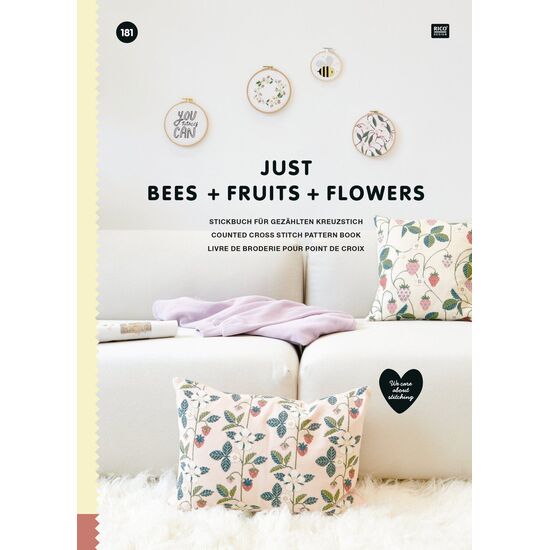Borduurboekje 181 Just Bees + Fruits + Flowers - Rico Design borduurpatronen Lente en Zomer