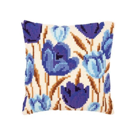 Blauwe Tulpen borduurkussen - Kussenpakket Vervaco | HobbyGigant