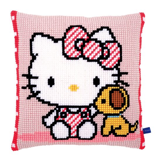 Hello Kitty met hondje borduurkussen - Vervaco borduurpakket | HobbyGigant