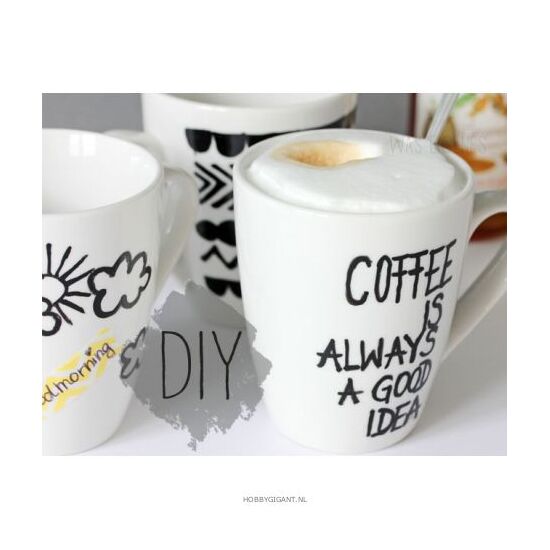 Koffiekopjes beschilderen met edding porseleinstiften