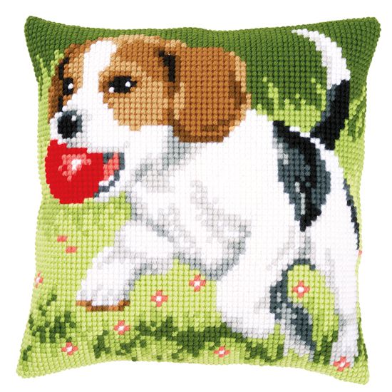 Spelende hond borduurkussen - Vervaco borduurpakket