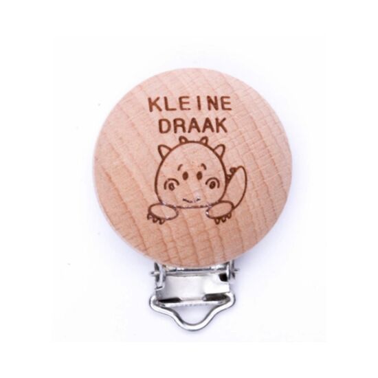 Houten speenclip met tekst Kleine Draak - 2 stuks | hobbygigant.nl