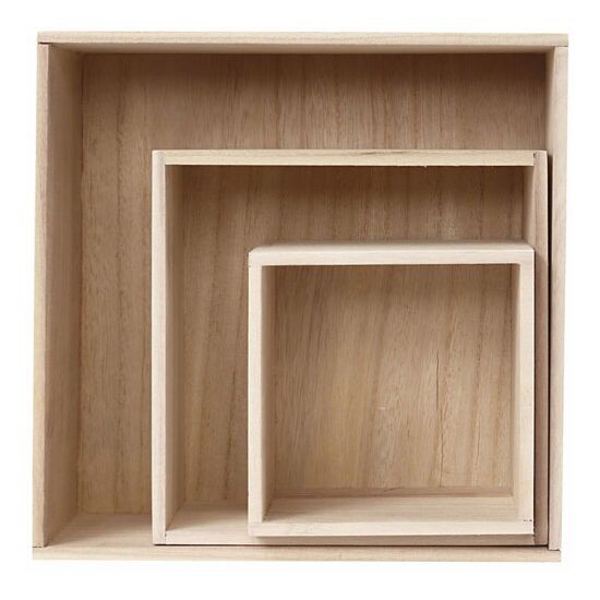 3 houten wandkastjes