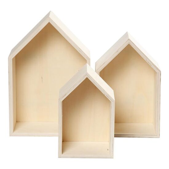 3 houten wandkastjes