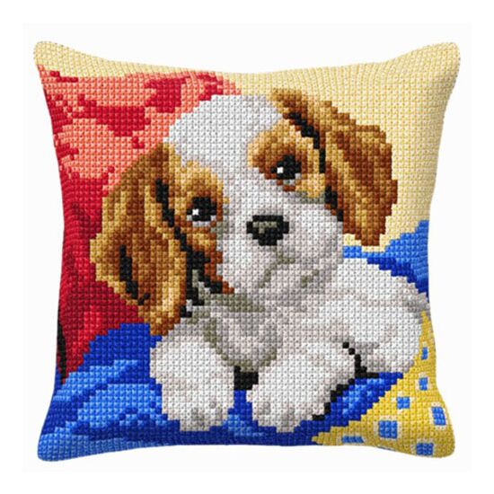 Puppy op kussen borduurkussen - Orchidea borduurpakket | HobbyGigant