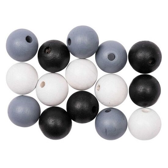 Houten kralen mix grijs 12 mm 15 stuks - Rico Design