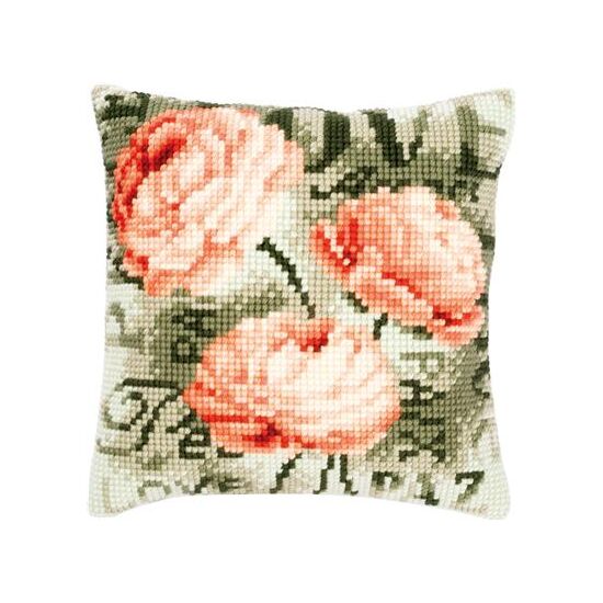 Pioenrozen - Borduurkussen - borduurpakket Vervaco | HobbyGigant