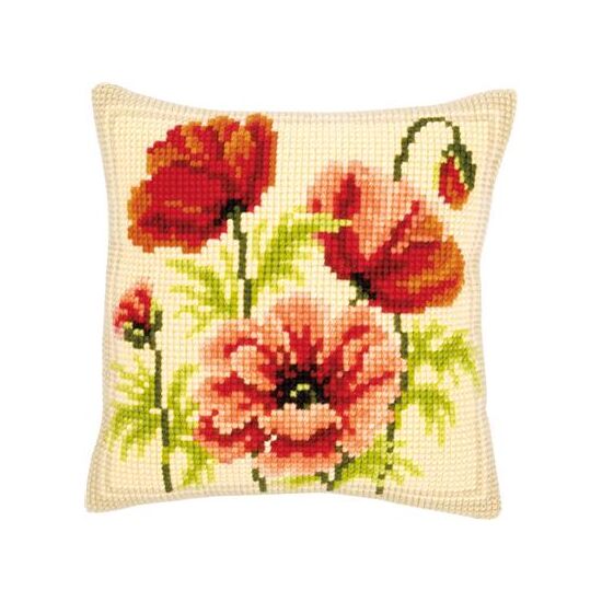Wilde Klaprozen Borduurkussen - Vervaco borduurpakket | HobbyGigant