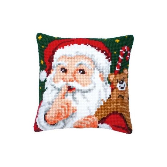 Kerstman Sssst - Vervaco borduurkussen borduurpakket
