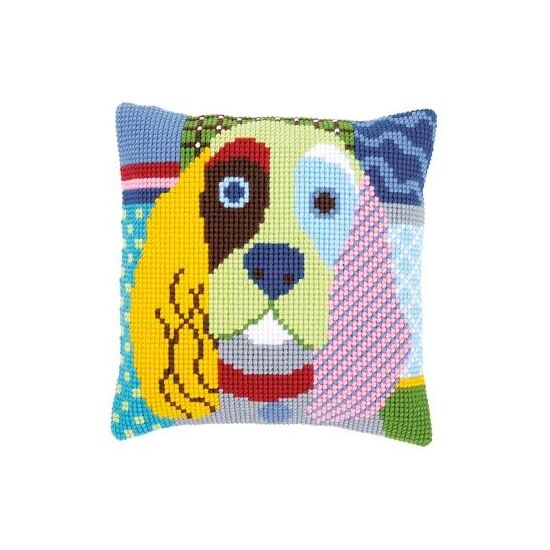 Lappenhond - Vervaco borduurpakket borduurkussen