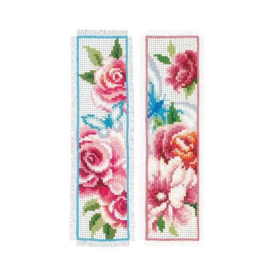 Boekenlegger Bloemen en vlinders borduurpakket - set van 2 - Vervaco telpatroon-HobbyGigant