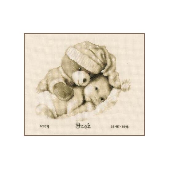 Geboortetegel Berenknuffel borduren  - Vervaco borduurpakket | hobbygigant.nl