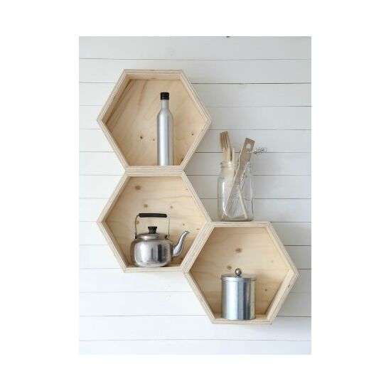 Houten wandkastjes zeshoek