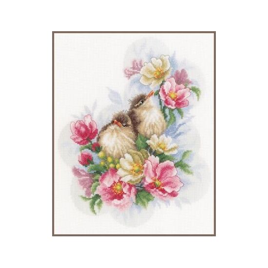 Kleine vogeltjes op bloementak borduurpakket - LanArte telpatroon | HobbyGigant