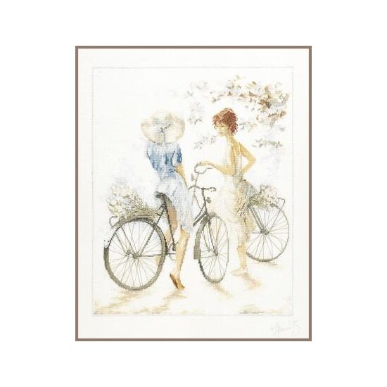 Meisjes op de fiets borduurpakket - LanArte telpatroon | HobbyGigant