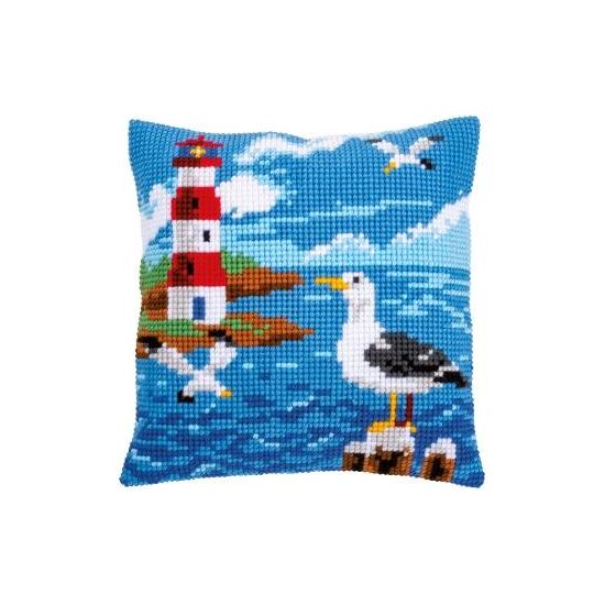 Vuurtoren en meeuwen borduurkussen - Vervaco borduurpakket | HobbyGigant