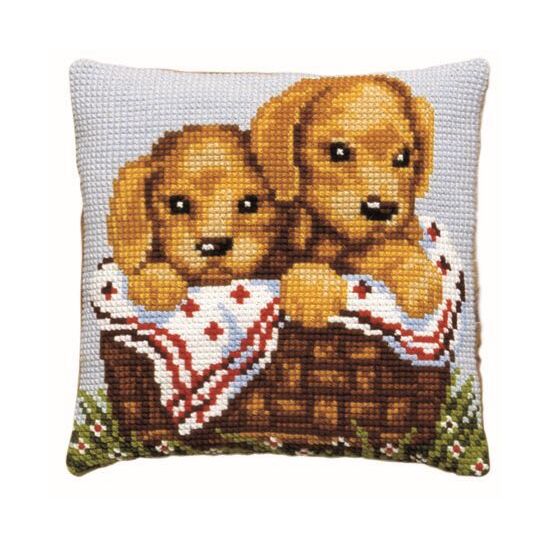 Retriever puppies borduurkussen - PAKO borduurpakket | HobbyGigant
