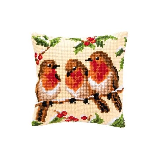 3 Roodborstjes borduurkussen - Vervaco borduurpakket | HobbyGigant