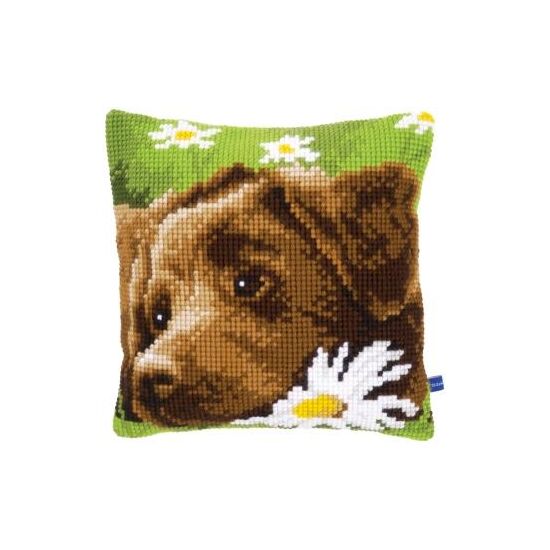 Bruine Labrador borduurkussen - Vervaco borduurpakket | HobbyGigant