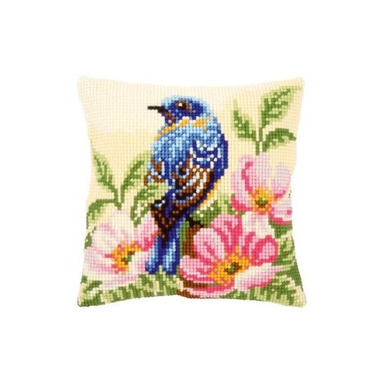 Vogel met wilde rozen borduurkussen - Vervaco borduurpakket | HobbyGigant