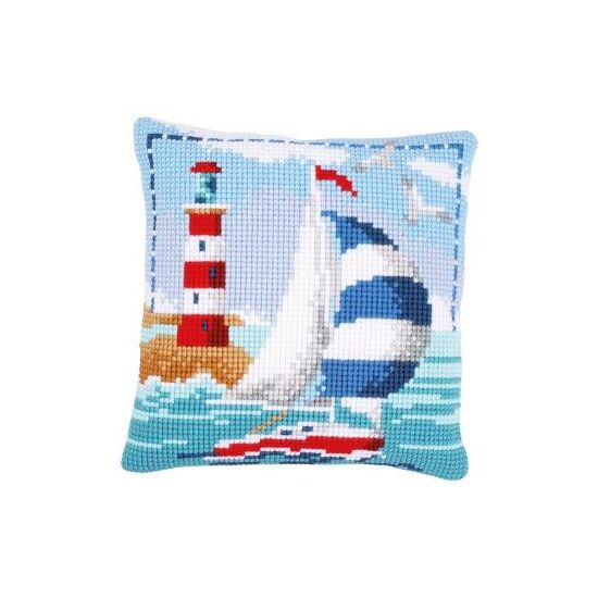 Vuurtoren en zeilboot borduurkussen - Vervaco borduurpakket | HobbyGigant