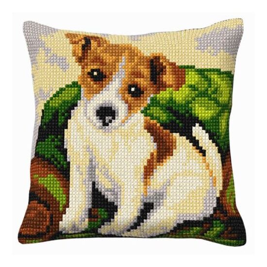 Jack Russel borduurkussen - borduurpakket Orchidea | HobbyGigant