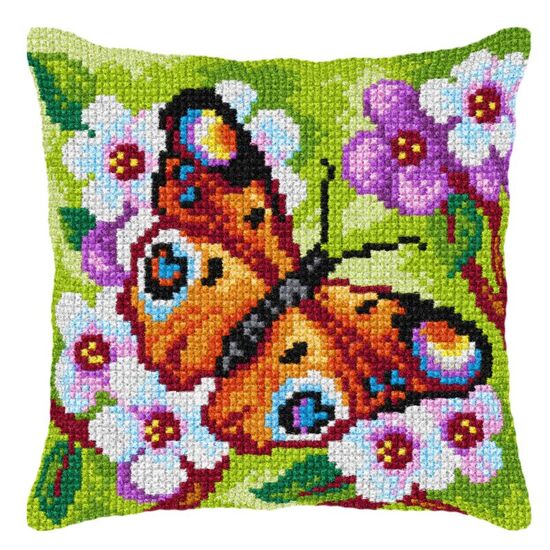 Dagpauwoog vlinder borduurkussen - borduurpakket Orchidea | HobbyGigant