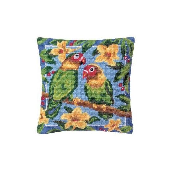 2 Groene papegaaien Borduurkussen - Margot de Paris borduurpakket | HobbyGigant