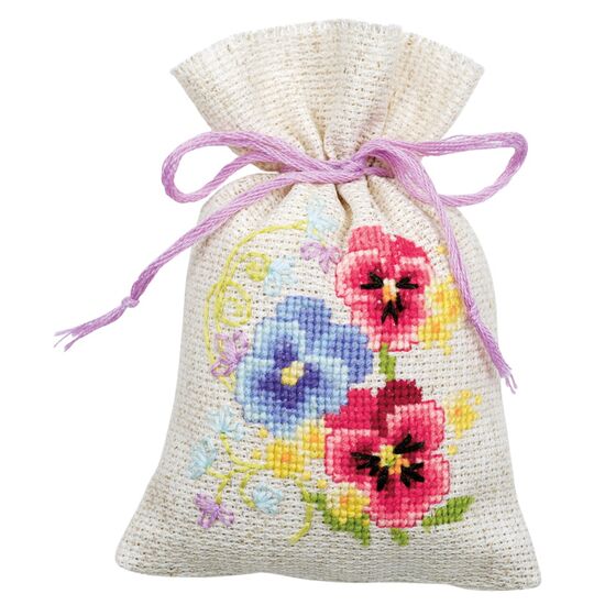 Kruidenzakjes Viooltjes borduurpakket - set van 3 - Vervaco telpatroon | HobbyGigant