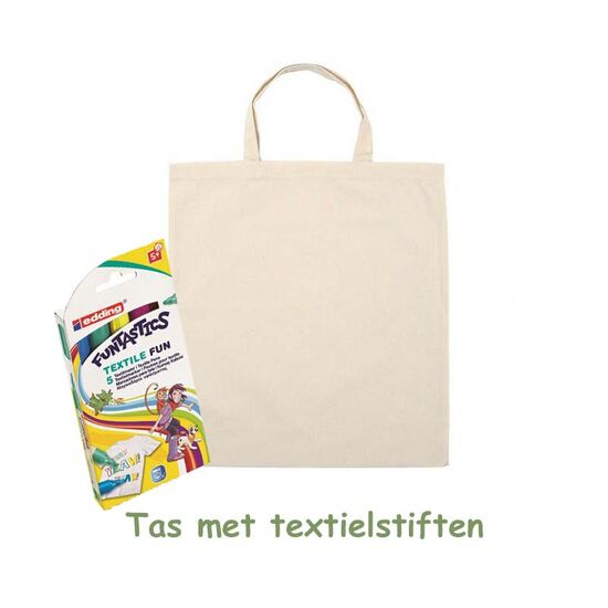 Set: katoenen tas 38 x 42 cm met textielstiften - Hobby Gigant knutselset