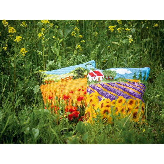 Zonnebloemenveld borduurkussen - Vervaco borduurpakket | HobbyGigant