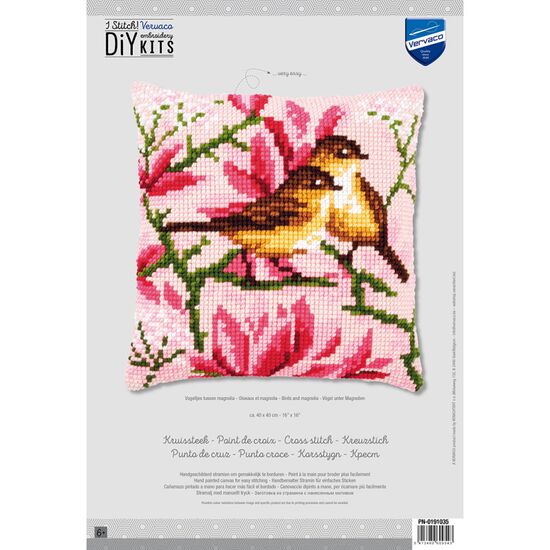Vogeltjes tussen magnolia borduurkussen - Vervaco borduurpakket | HobbyGigant