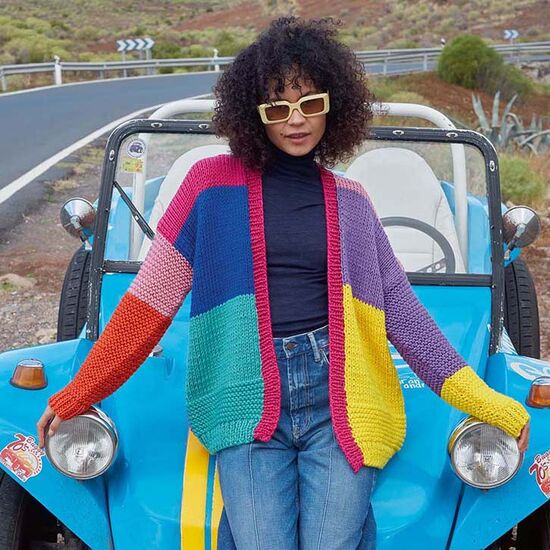 Kleurig damesvest Jill breien - Lang Yarns Poseidon breipakket | hobbygigant.nl