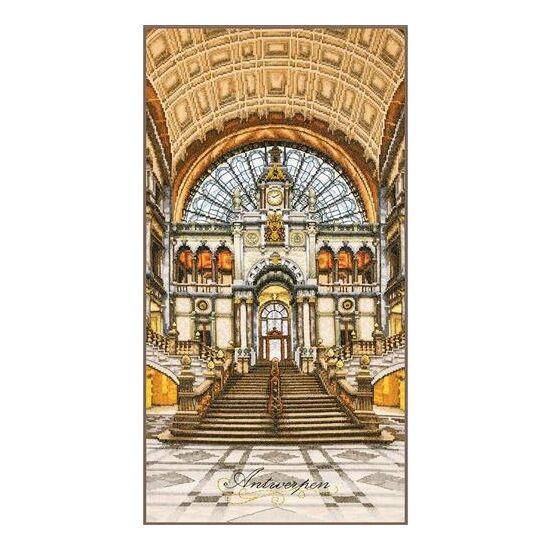 Centraal station Antwerpen borduren - LanArte kruissteek borduurpakket | hobbygigant.nl