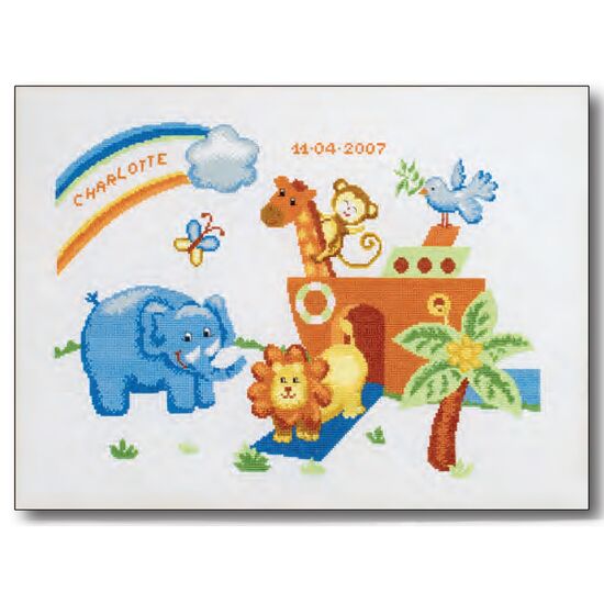 Geboortetegel Ark van Noach borduren - kruissteek telpatroon - borduurpakket Princesse | kruissteek borduren | hobbygigant.nl