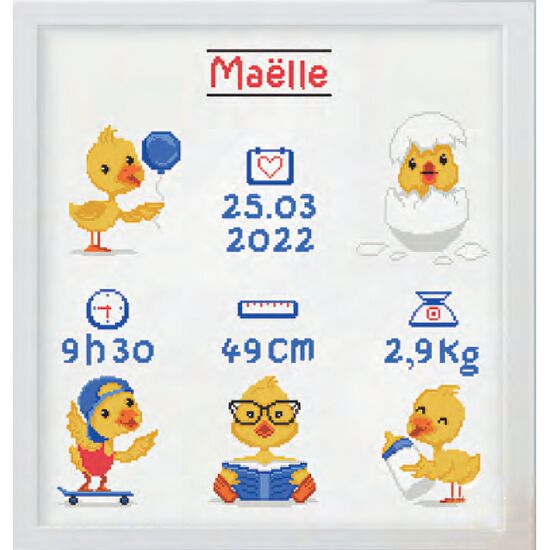 Geboortetegel Kuikentjes borduren - kruissteek telpatroon - borduurpakket Marie Coeur | kruissteek borduren | hobbygigant.nl