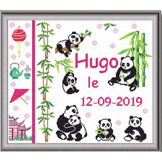 Geboortetegel Pandaberen borduren - kruissteek telpatroon - borduurpakket Marie Coeur | kruissteek borduren | hobbygigant.nl