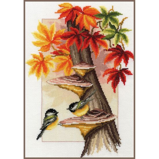 Meesjes tussen herfstbladeren borduren - telpatroon - Vervaco borduurpakket | hobbygigant.nl