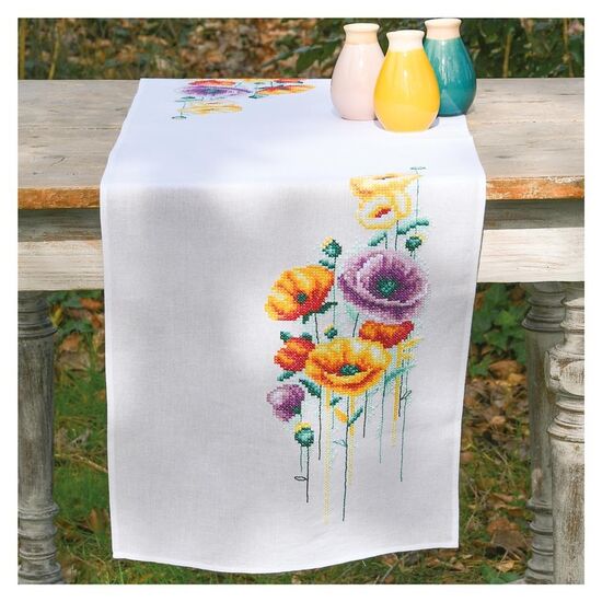 Tafelloper Klaprozen borduren - Vervaco borduurpakket | borduurpakketten | hobbygigant.nl