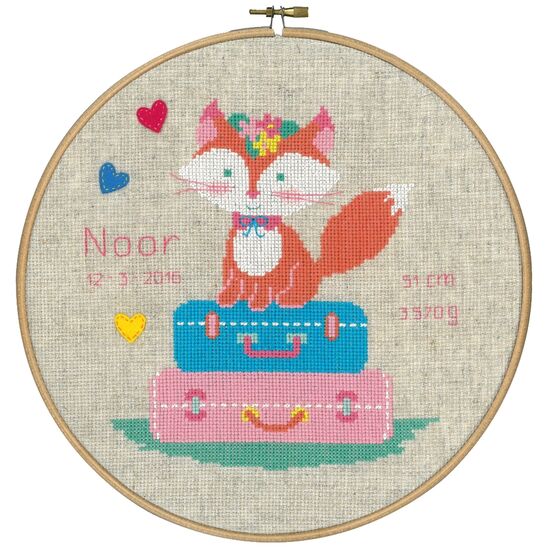 Geboortetegel Vosje op reis borduren - Vervaco borduurpakket | hobbygigant.nl