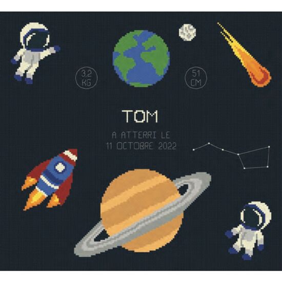 Geboortetegel ruimtevaart borduren - Princesse kruissteek borduurpakket | hobbygigant.nl