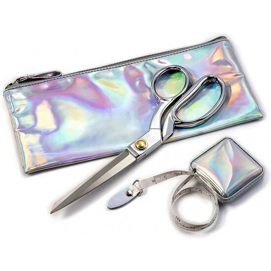 Luxe cadeauset - zilverkleurige stofschaar en meetlint in etui | hobbygigant.nl