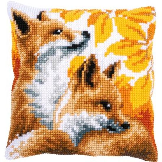 Herfst vosjes borduurkussen - Vervaco borduurpakket | hobbygigant.nl